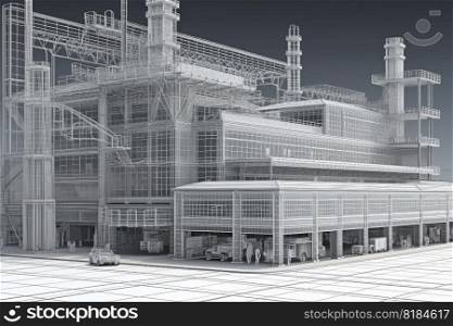 wire frame industrial building created by generative AI 