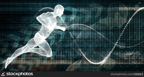 Wire Mesh Man Running on a Chart Background . Man Running on Chart Background