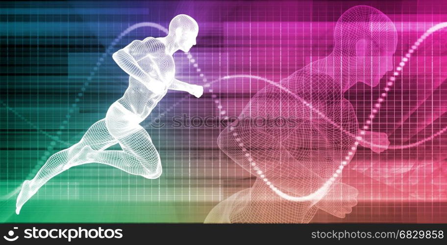 Wire Mesh Man Running on a Chart Background . Man Running on Chart Background