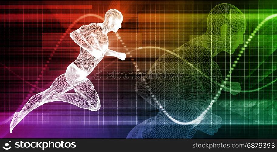 Wire Mesh Man Running on a Chart Background . Man Running on Chart Background