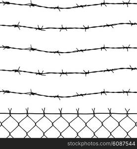 wired fence with five barbed wires isolated on white background