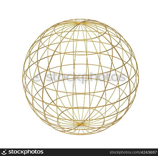 Wired sphere, isolated on white, 3d render