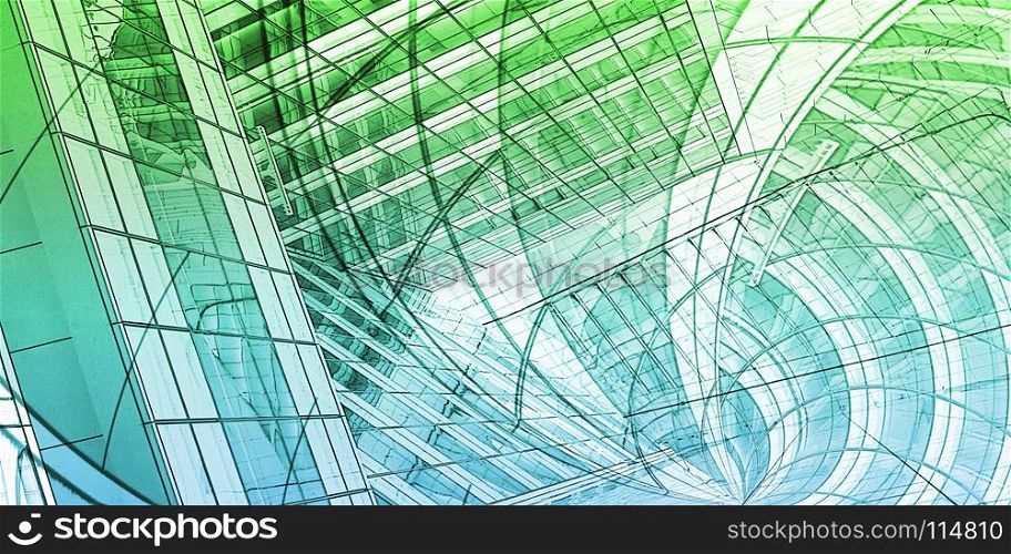 Wireframe City with Buildings and Blueprint Design Art. Wireframe City
