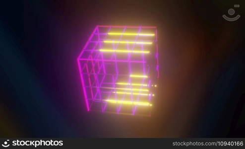 Wireframe sci fi cube. Computer generated 3d render. Wireframe sci fi cube