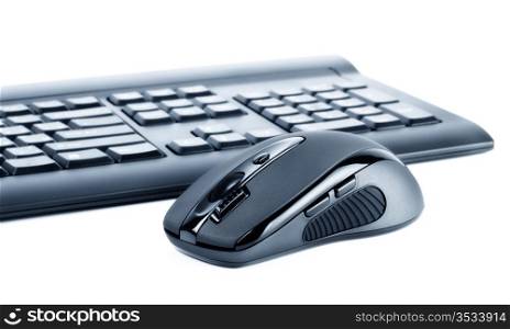 wireless black set mouse and computer keyboard isolated on white