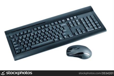 wireless black set mouse and computer keyboard isolated on white
