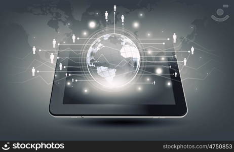 Wireless connection. Cloud computing concept with tablet pc and application icons