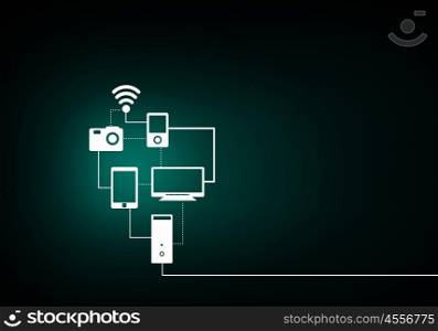Wireless connection. Drawn cloud computing concept on green background