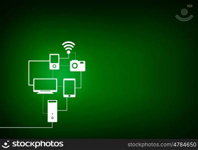 Wireless connection. Drawn cloud computing concept on green background