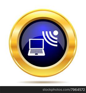 Wireless laptop icon. Internet button on white background.