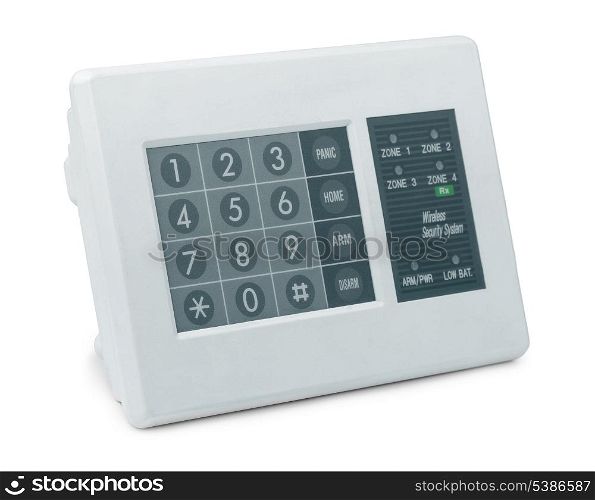 Wireless security system control pad isolated on white