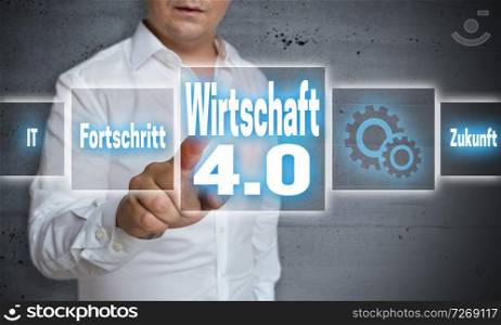 Wirtschaft 4.0 (in german economy, progress, future) touchscreen concept background.. Wirtschaft 4.0 (in german economy, progress, future) touchscreen concept background