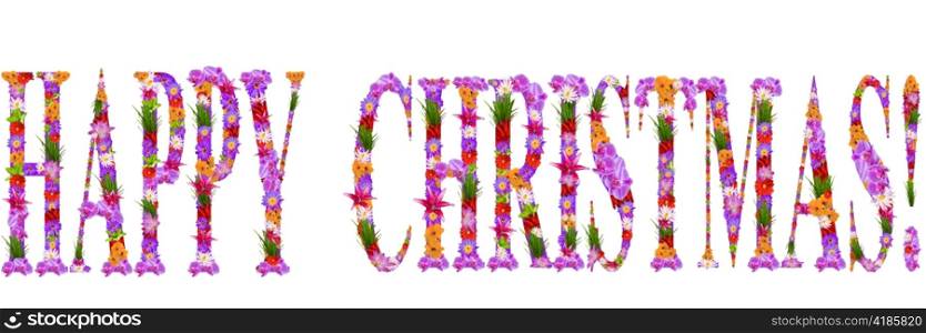 Wish of Happy Christmas, it is laid out from flowers on lilac letters.