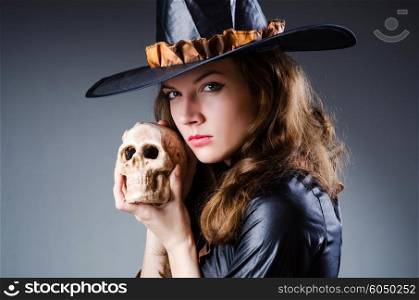 Witch in scary halloween concept