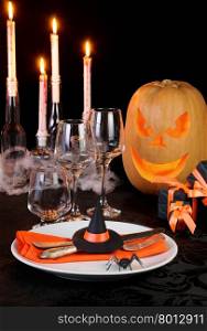 Witch&rsquo;s Hat as a decor element Halloween table setting