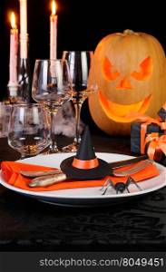 Witch&rsquo;s Hat as a decor element Halloween table setting