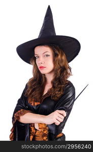 Witch with wand isolated on the white