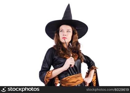 Witch with wand isolated on the white