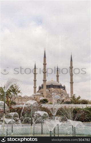With blue sky,Exterior view of Selimiye Mosque which was built By Architect Sinan In 1575 in Edirne,Turkey.17 October 2015. Exterior view of Selimiye Mosque in Edirne,Turkey