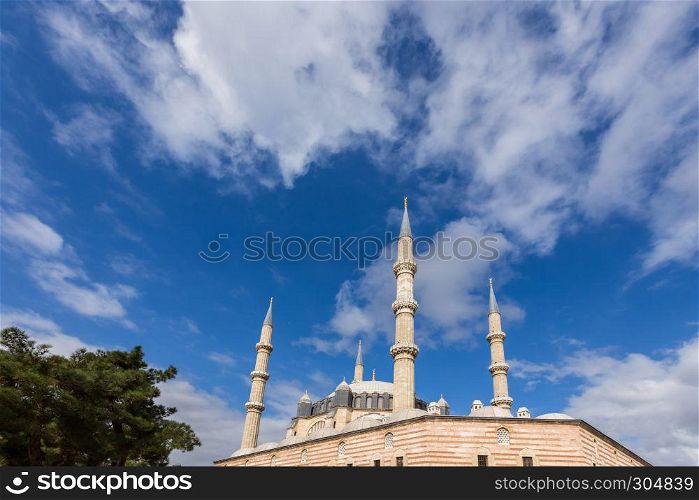 With blue sky,Exterior view of Selimiye Mosque which was built By Architect Sinan In 1575 in Edirne,Turkey.17 October 2015. Exterior view of Selimiye Mosque in Edirne,Turkey