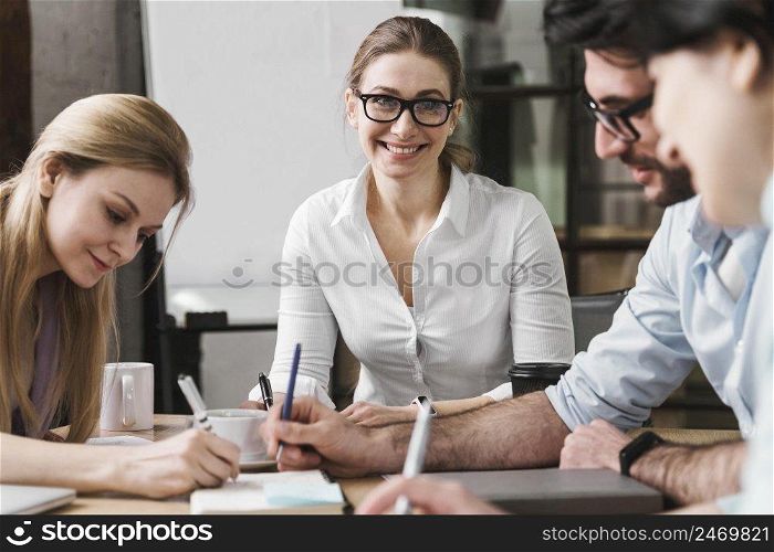 with glasses during meeting