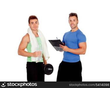 With my personal trainer isolated on a white background
