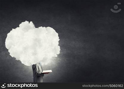 With one&rsquo;s head in clouds. Young businessman with cloud instead of head