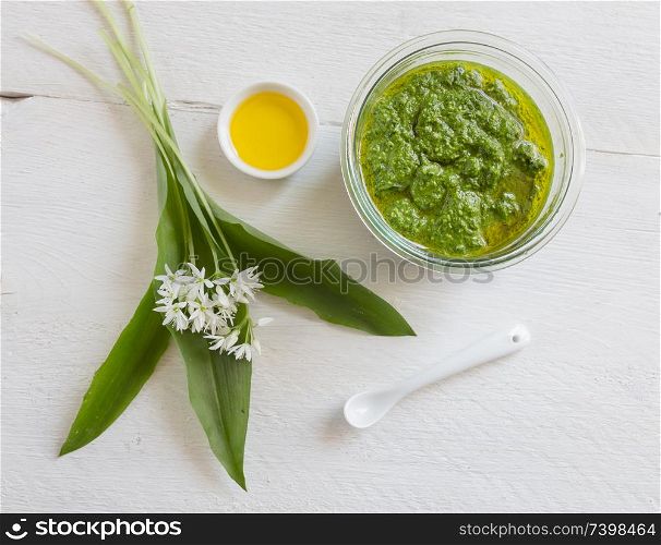 With wild garlic pesto in a glass.. With wild garlic pesto in a glass