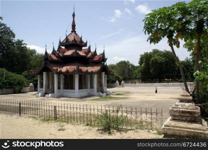 Wodden pagoda with bell in Mingun, Mandalay, Myanmar