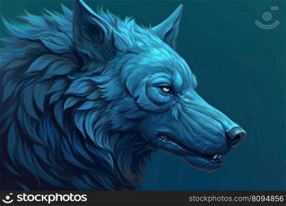 Wolf head draw in blue. Beast dog. Generate Ai. Wolf head draw in blue. Generate Ai