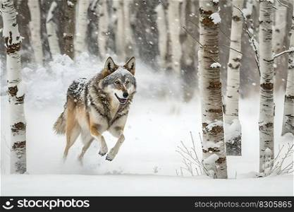 wolf in snow, attractive winter scene with wolf, close to wolf in snow. Neural network AI generated art. wolf in snow, attractive winter scene with wolf, close to wolf in snow. Neural network AI generated