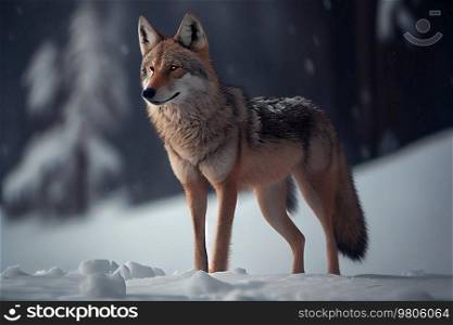 wolf in snow winter. Illustration AI Generative 
