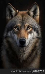 Wolf portrait on dark background, AI Generative