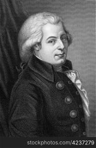 Wolfgang Amadeus Mozart (1756-1791) on engraving from 1857. One of the most significant and influential composers of classical music. Engraved by C.Cook and published in Imperial Dictionary of Universal Biography,Great Britain,1857.