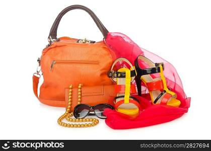 Woman accessories on white background
