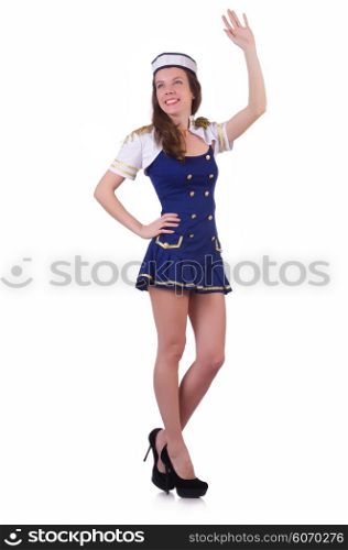 Woman airhostess isolated on the white