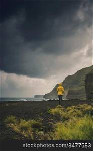Woman alone exploring the nature in Azores Island, Portugal