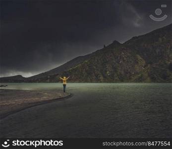 Woman alone on a mystical place