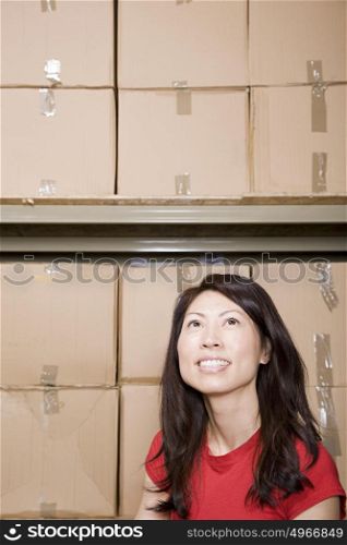 Woman and cardboard boxes