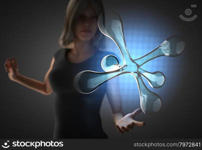 woman and futusistic hologram on hand