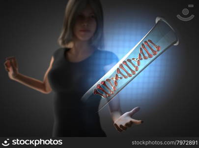 woman and futusistic hologram on hand