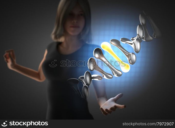 woman and futusistic hologram on hand