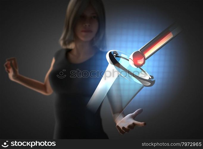 woman and futusistic hologram on hand