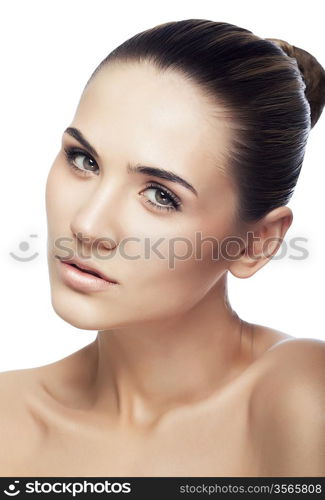 woman and healthy skin on white background