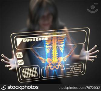 woman and hologram with bones radiography