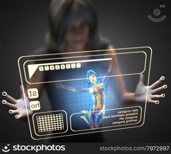 woman and hologram with bones radiography