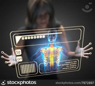 woman and hologram with chest bones rodiography