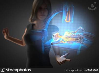 woman and hologram with roentgen procedure
