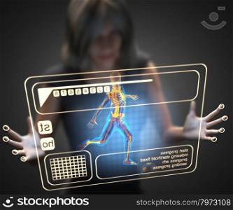 woman and hologram with soccer
