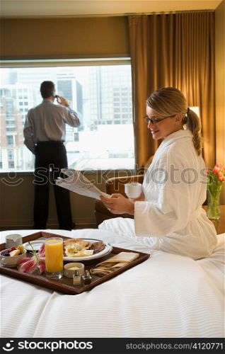Woman and Man in Hotel Room
